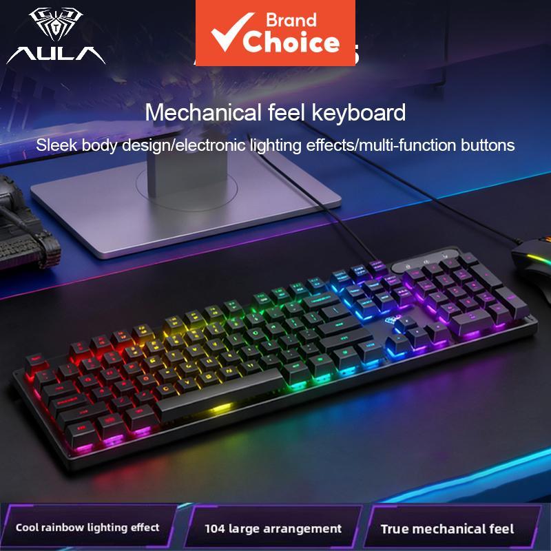 Teclado de Mesa Silencioso com Fio Aula S3005, Sensação Mecânica, Iluminação RGB com Efeito de Gelo, Teclado Gamer para