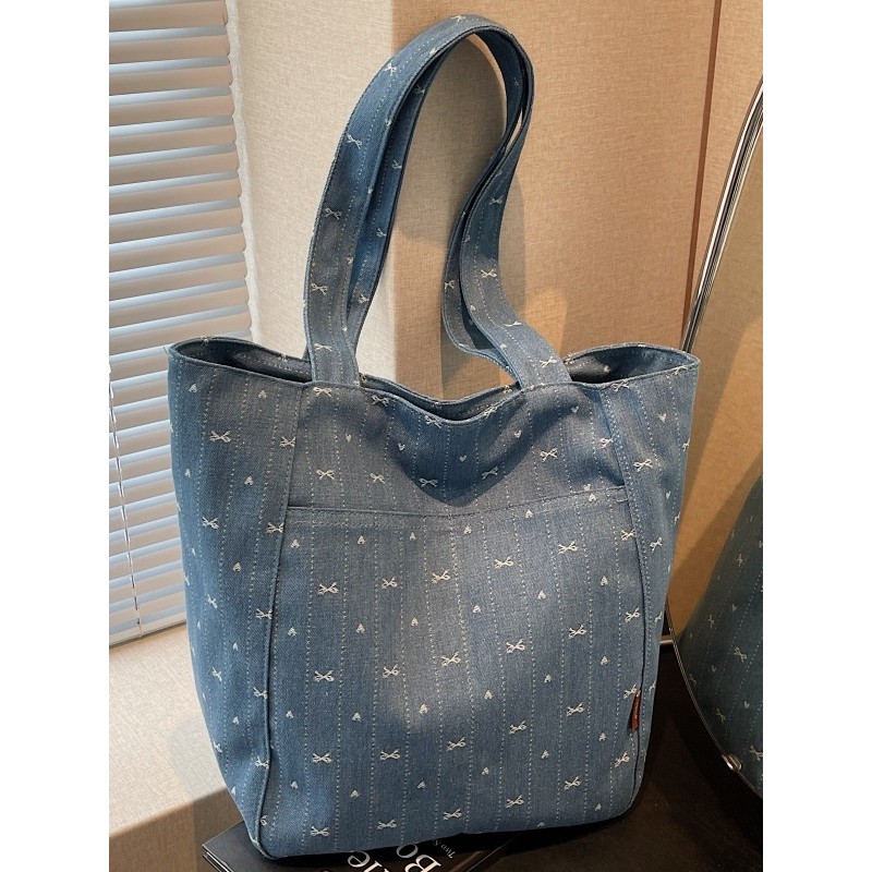 Bolsa jeans de grande capacidade feminina coreana Casual computador sacola All-Match estudante Commuter bolsa de ombro