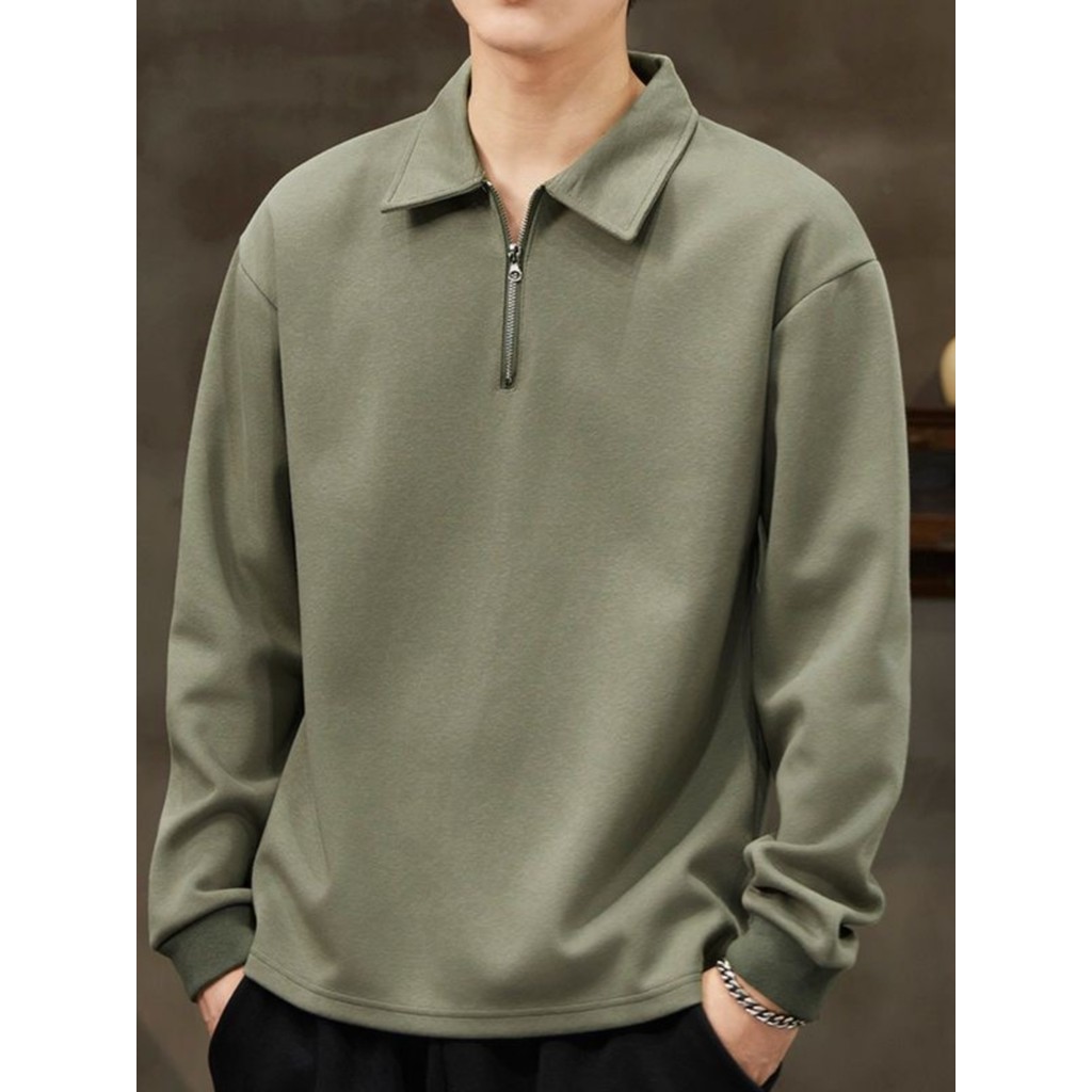Americano meio zíper gola POLO moletom masculino primavera outono estilo contraste costura Retro manga comprida topo Str