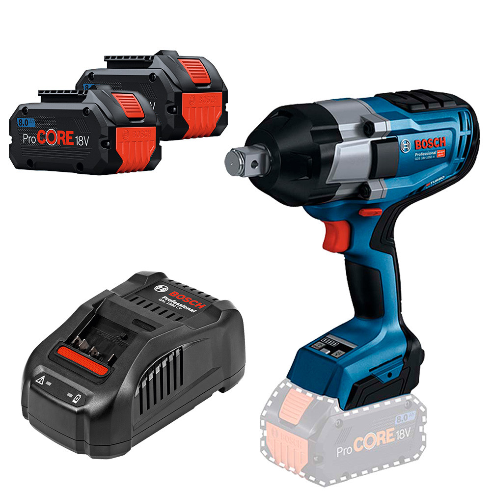Kit Chave de Impacto 3/4" GDS 18V-1050H + 2 Baterias 18V 8Ah ProCORE e Carregador de Bateria GAL 1880 CV (220V) Bosch