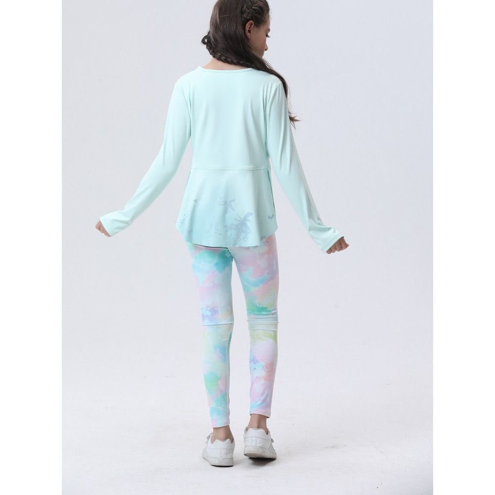 Meninas crianças Yoga Wear terno solto de manga comprida camiseta esportes respirável correndo calças impressas de secag