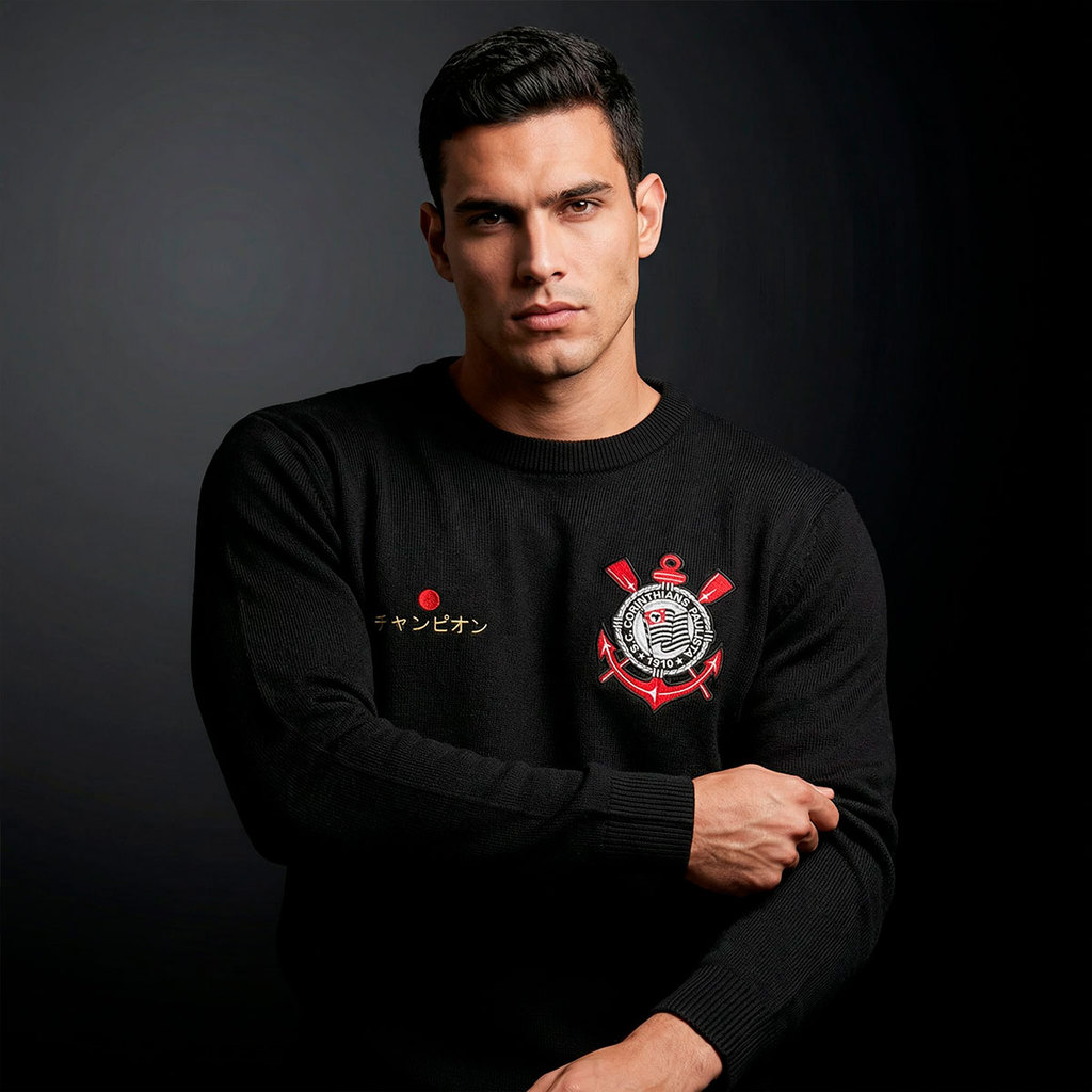 Suéter Corinthians Mundial Japão 2012 Preto Masculino Oficial