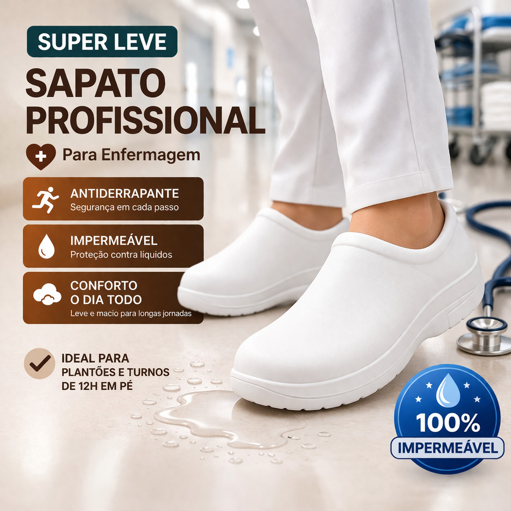 Sapato Antiderrapante Profissional Impermeável Trabalho EPI Cozinha Enfermagem Hospitalar Envio Rápido