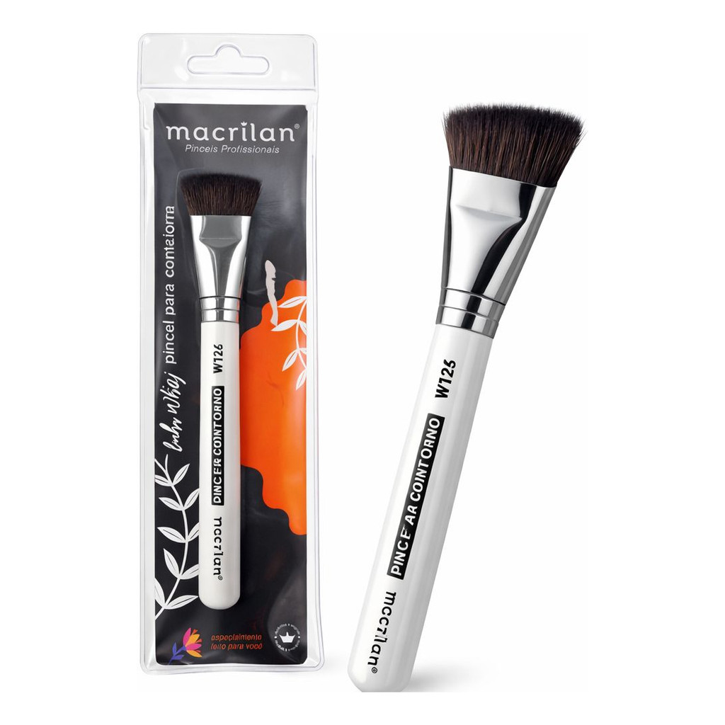 Pincel Para Contorno Macrilan Linha Profissional Branco W125 Para Aplicar Esfumar Rosto Cremoso e Pó