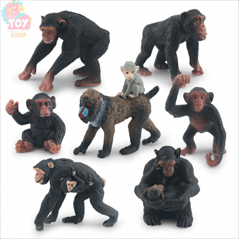 Brinquedos Infantis: Modelos Realistas de Animais Selvagens - Gibão, Gorila, Família de Macacos Gigantes (Modelo Estátic