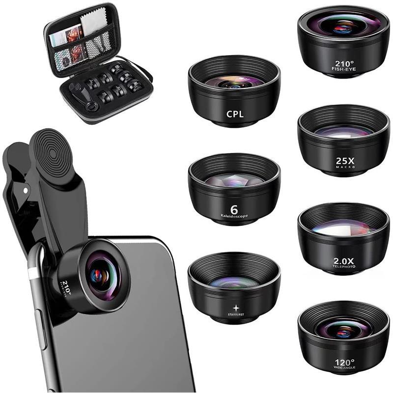 Lente de extensão sete em um HD grande angular Macro olho de peixe conjunto Universal dez em um lente para celular
