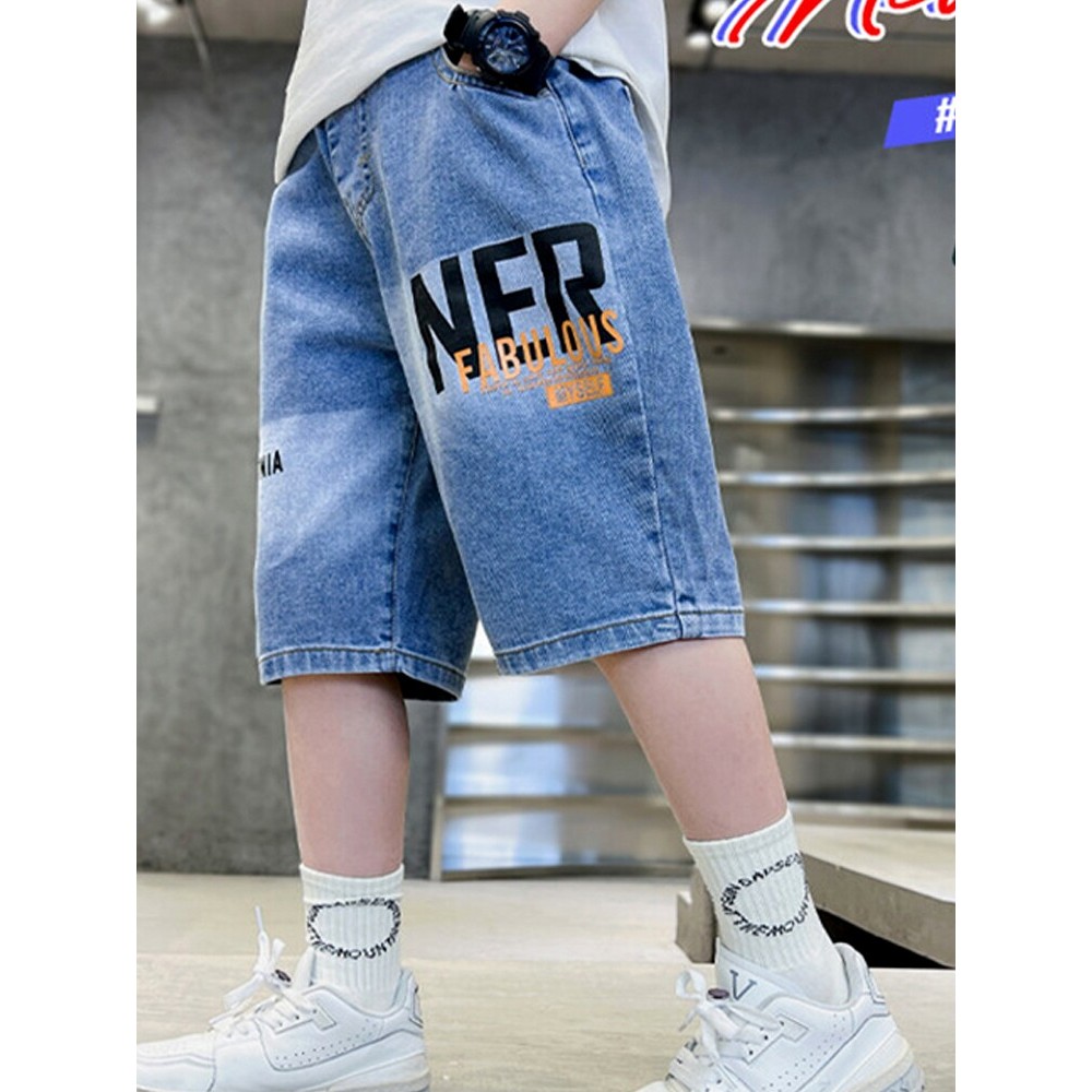 Calças para meninos verão calças cortadas finas meninos Denim calças médias Shorts soltos de seda gelo moda na moda calç