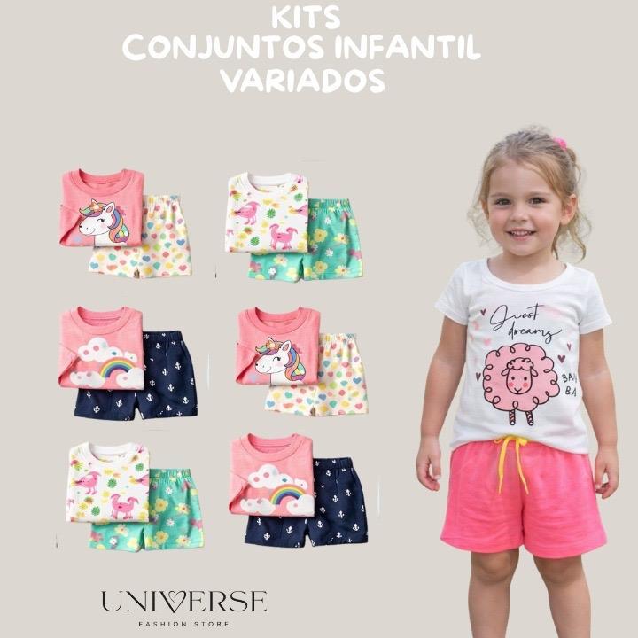 Kit Conjunto Infantil Verão Feminina com Estampas Coloridas e Estilos Variados para Meninas