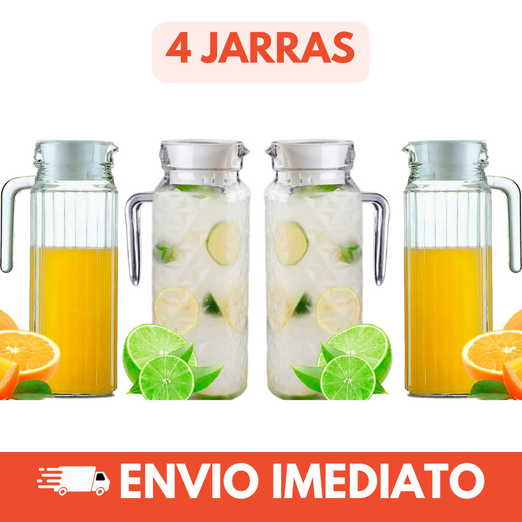 Jarra De Vidro Com Tampa Suco Água Chá 1 Litro 4 Unidades em Oferta na Shopee