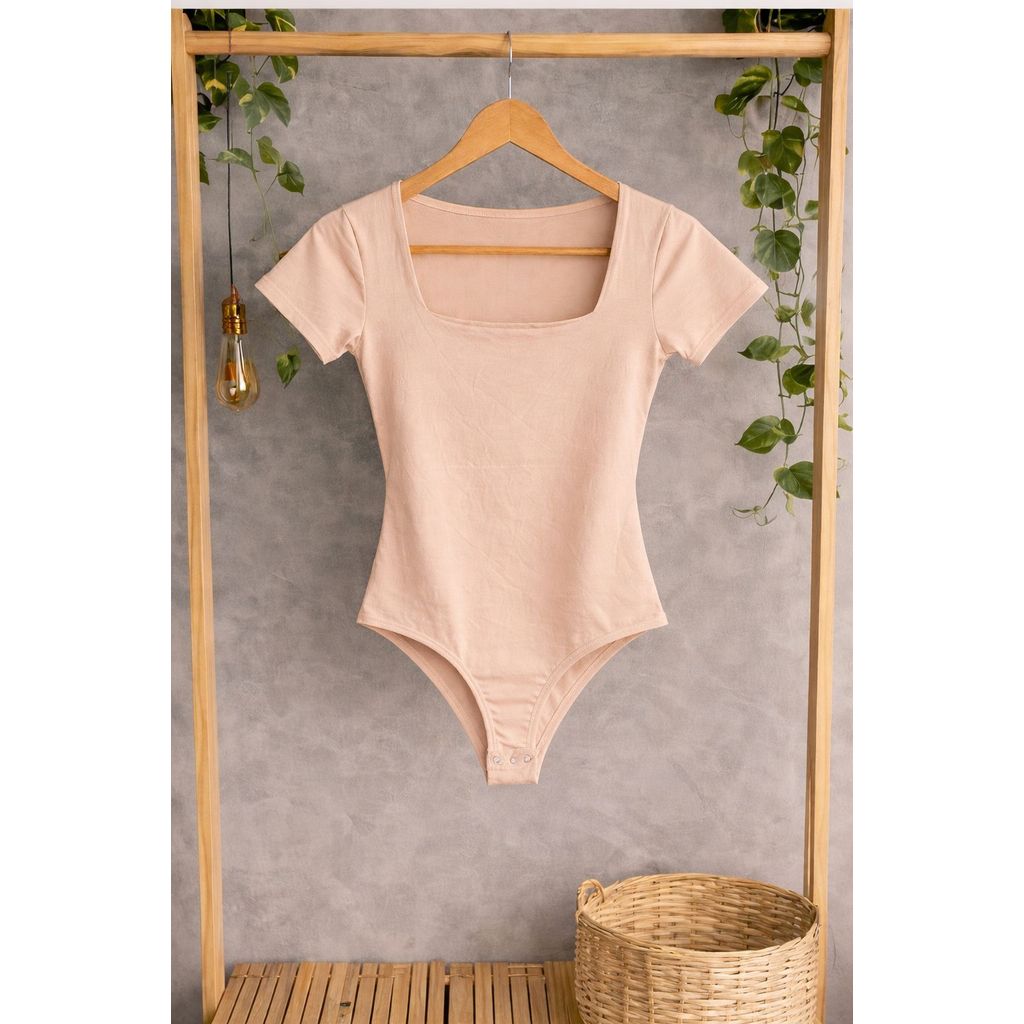 Body Feminino Decote Quadrado Manga Curta Suplex Liso Verão Collant moda blogueira Blusa P M G GG