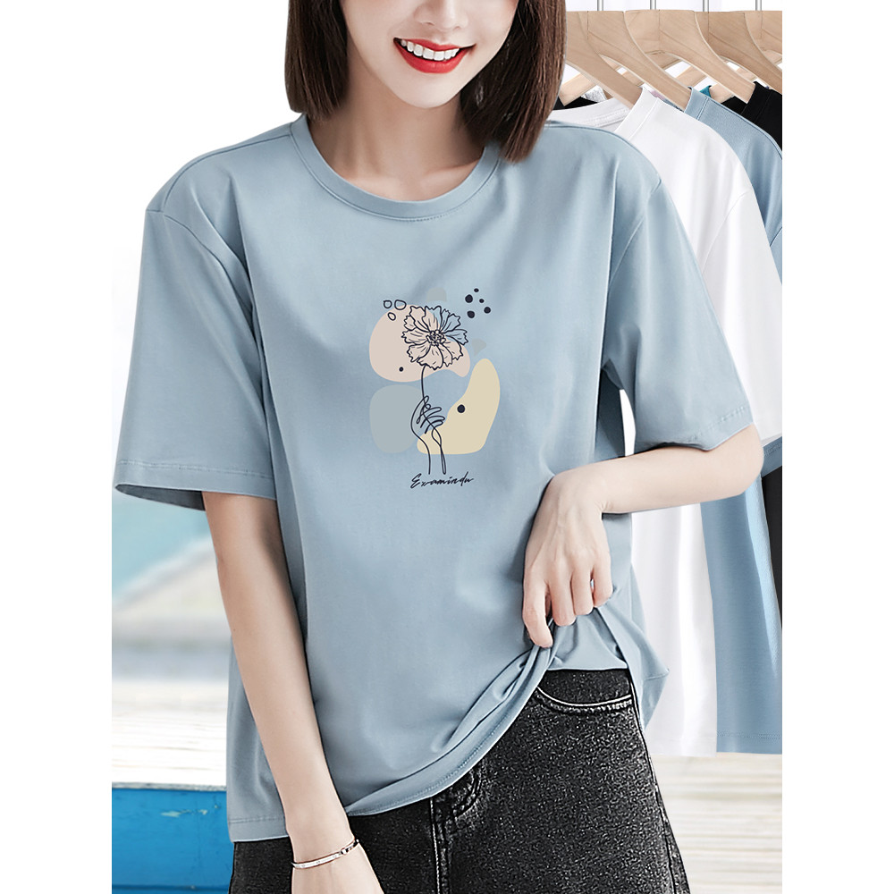 Camiseta de manga curta de algodão roupas femininas 2026 novo estilo roupas de verão soltas mais finas olhar verão roupa