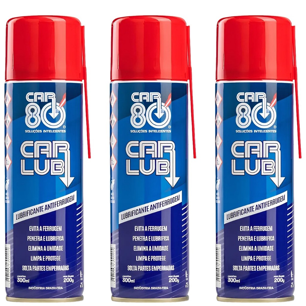 Kit 3 Unidades Car Lub Desengripante Spray 300ml - Lubrificante Antiferrugem Multiuso Ação Rápida em Oferta na Shopee