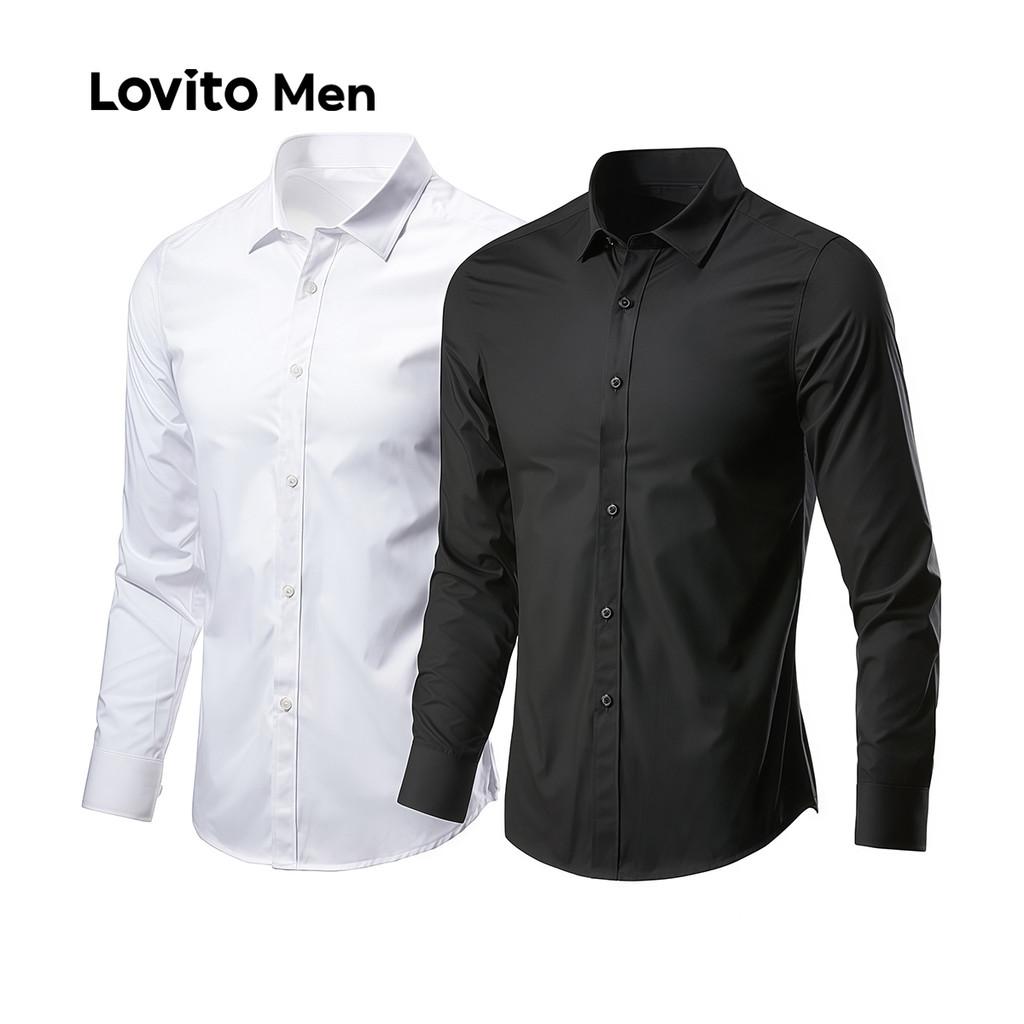 Lovito Men Camisa Elegante com Botões Camisa para Todas As Estações para homens LNE114085