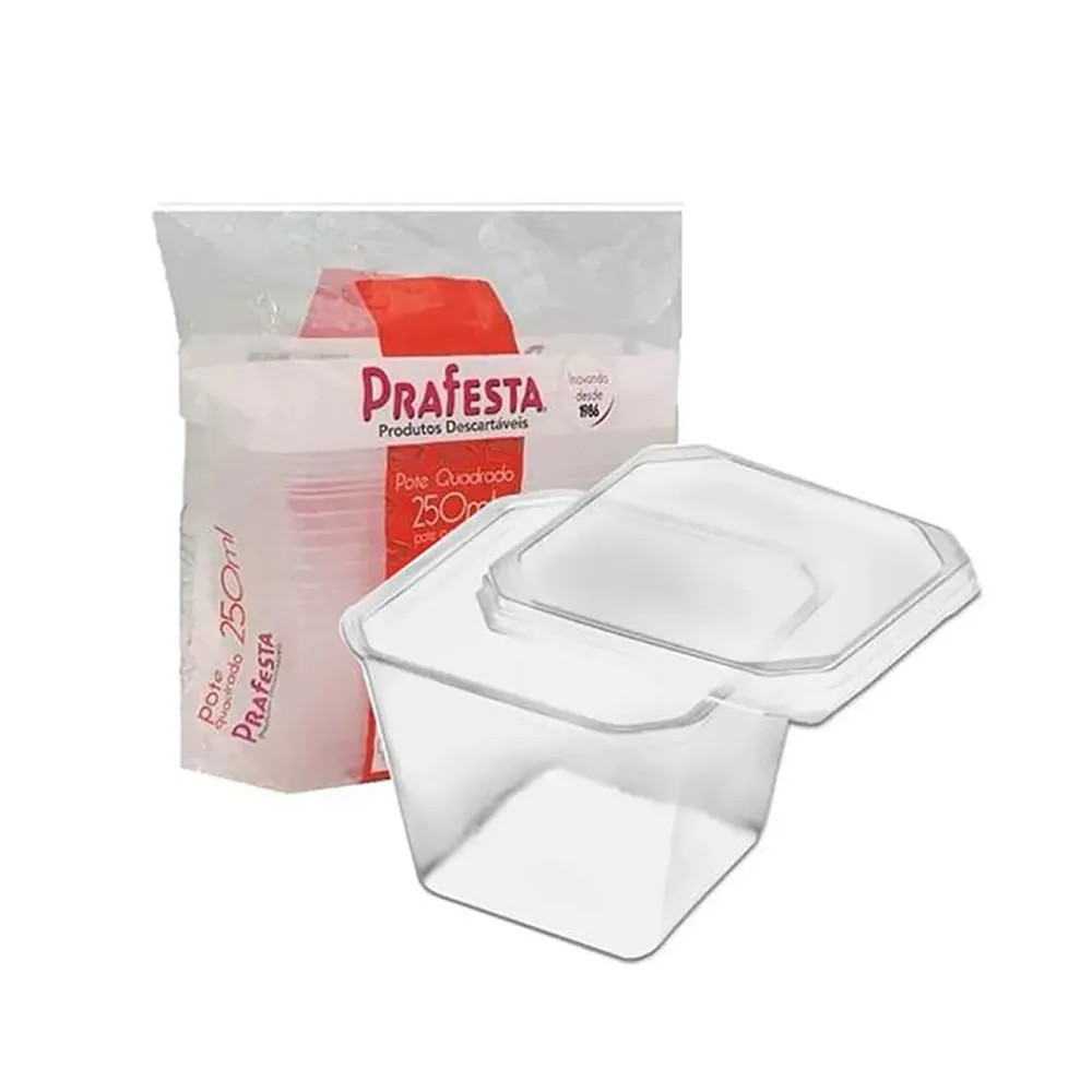 20~80 Pote Quadrado 250ml Com Tampa Prafesta — imagem 2 de 2