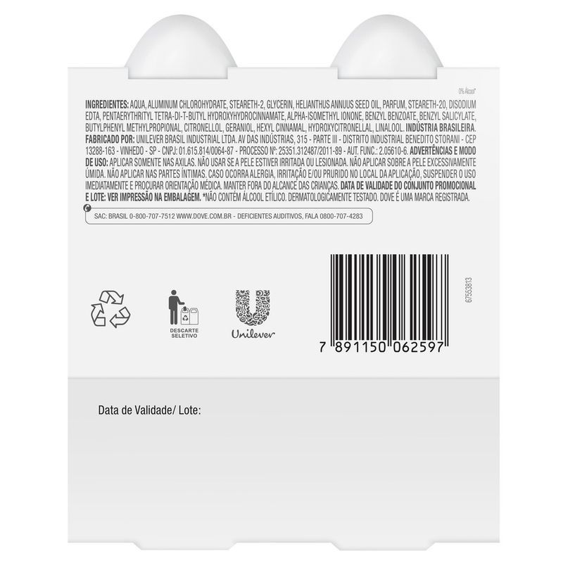Detalhes do Desodorante Roll On Dove Original 50ml Com 2 Unidades