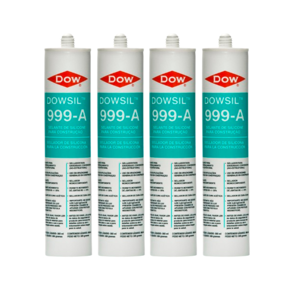 KIT 4 - DOWSIL 999A - Selante Silicone Vidros, Aquários, Resistente a UV e Alta Temperatura 309g (cada)