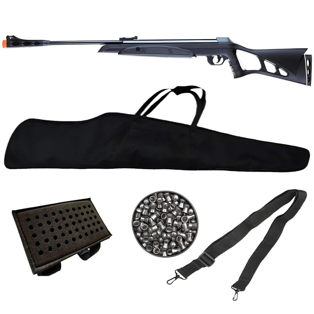 Carabina de Pressão Nitro-X 1000 Oxidada 5.5mm - CBC + Chumbo + Capa + Bandoleira + Porta Chumbo