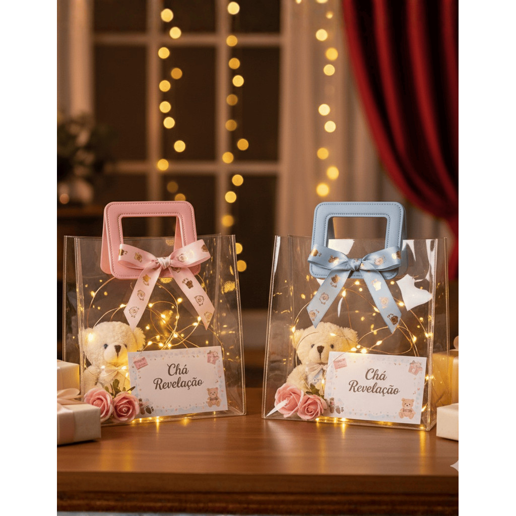 Sacola Presente PVC Transparente 23X10X18cm – Ideal para Casamento e Aniversário em Oferta na Shopee