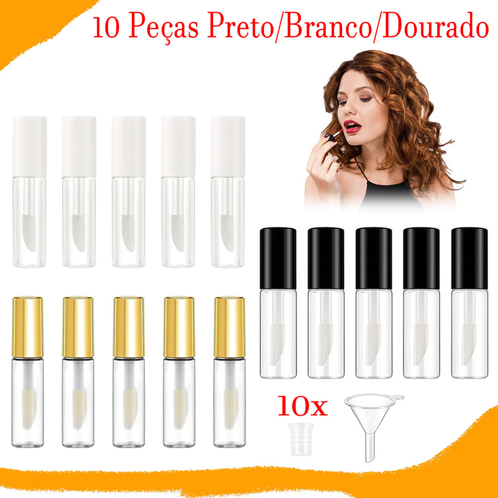 10 Peças Mini Tubo de Brilho Labial, Recipiente Vazio de 1,2 Ml, Frasco Portátil de Brilho Labial para Maquiagem DIY