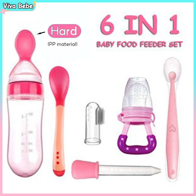 Kit 6 Colher dosadora bebê Kit de mamadeira colher chupeta de fruta de dentes Conta gotas pacote