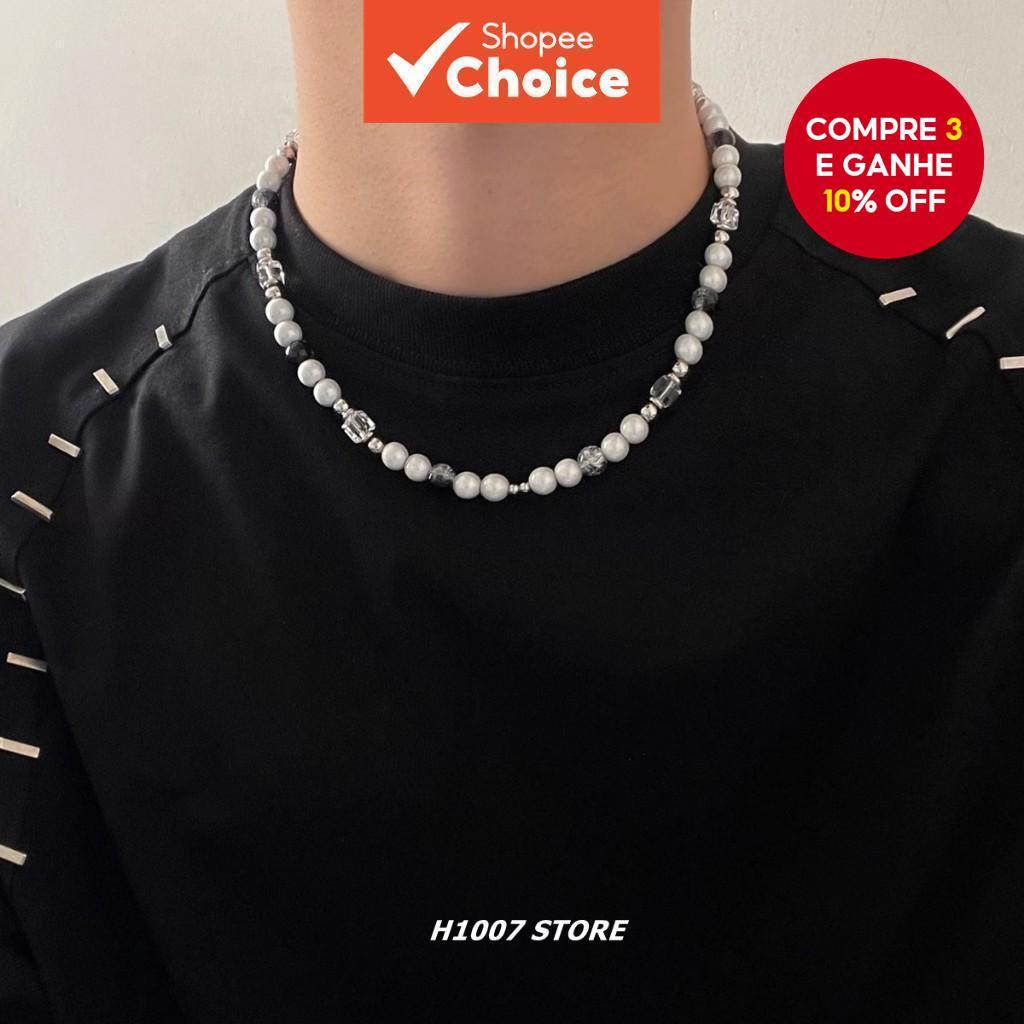 Desenho De Costura Refletiva De Pérola Colar De Titânio Corrente De Clavícula De Hip Hop em Oferta na Shopee