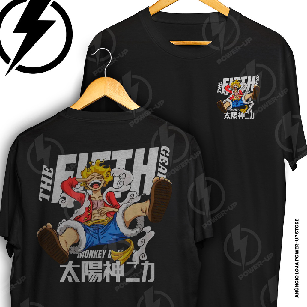 Camiseta The Fifth Gear Monkey D Luffy One Piece Sun Frente E Verso Blusa Camisa 100% Algodão