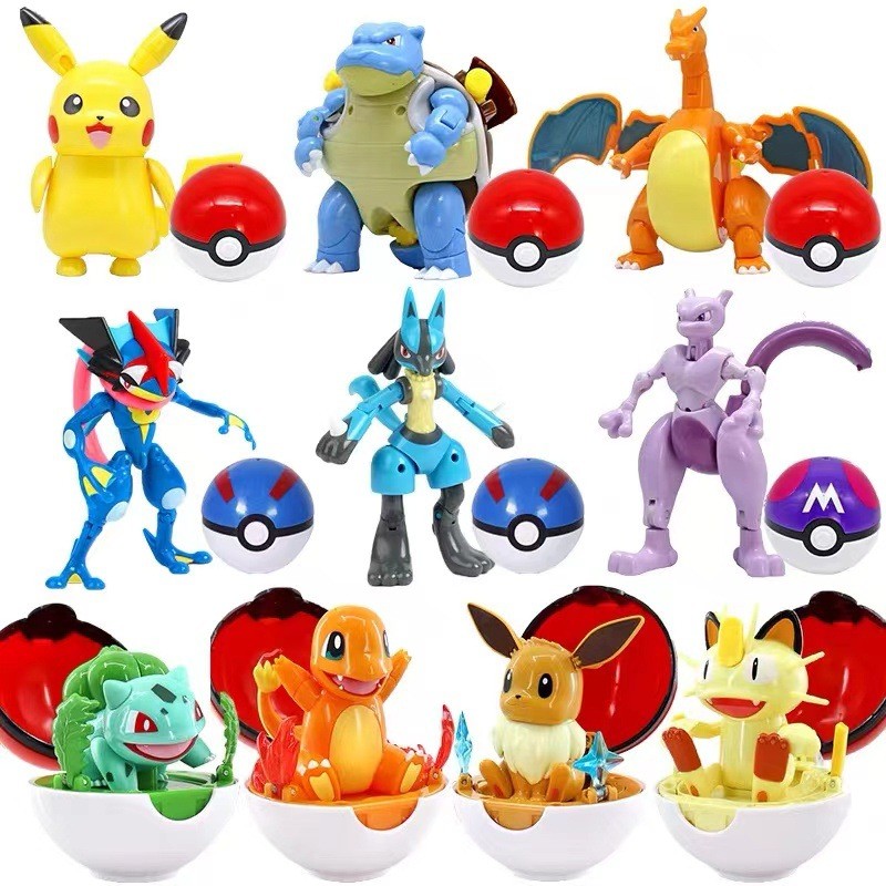 Brinquedo Bola Transformer Pokémon Boneco Pikachu Conjunto Completo de Bola Transformer em Oferta na Shopee