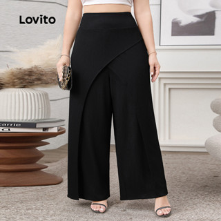 Lovito Calça Casual Curva Plus Size Lisa Falsa 2 Em 1 Calça Preta Primavera/Verão Para Mulheres LNE1032X065 em Oferta na Shopee