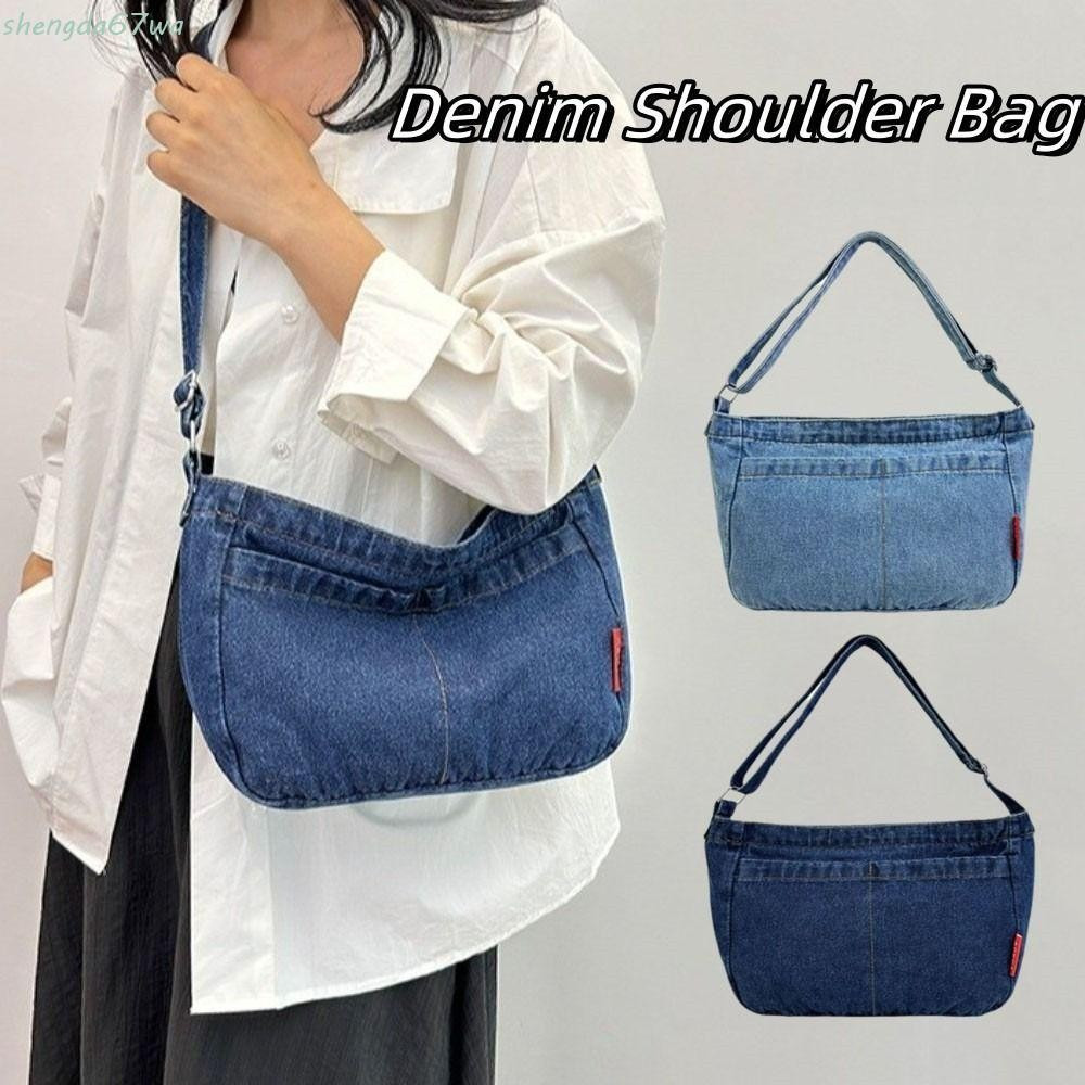 Bolsa SHENGDA Cowboy Hobo , Alça Ajustável , De Ombro Jeans De Grande Capacidade Crossbody De Pano Azul Com Zíper