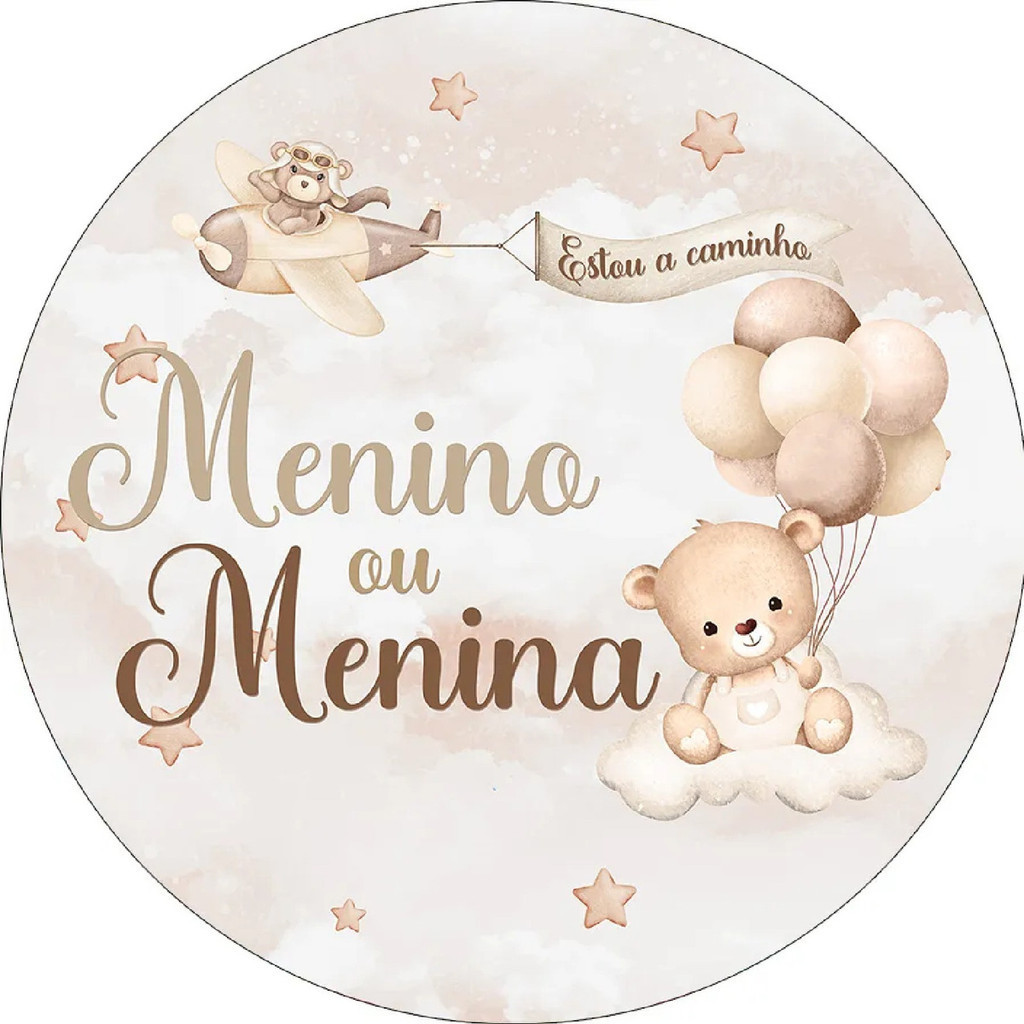 mini painel  Redondo Chá De Bebé Tema Cha Revelação Mini 50x50cm