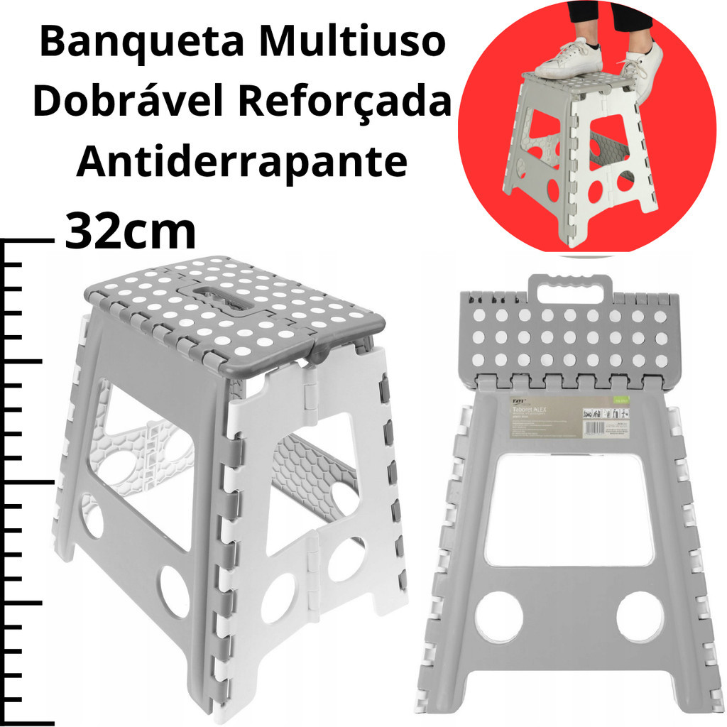 Banqueta Plástica Banco Multiuso Dobrável com Alça Antiderrapante Capacidade 150kg Powermaid