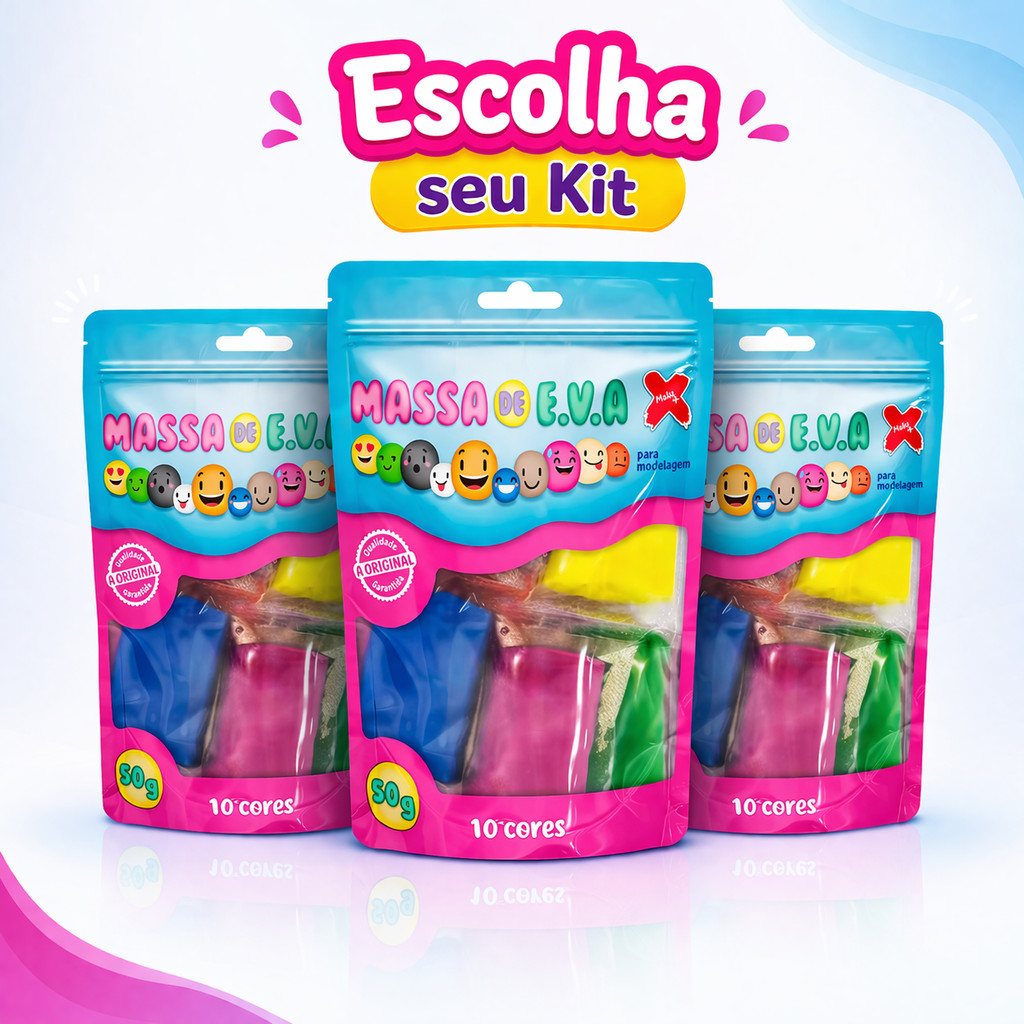 KIT Massa de EVA Make 50 gr com 10 cores vibrantes em cada pacote escolha 1 2 3 4 ou 5 pacotes de massinha de EVA