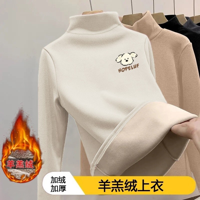 Camiseta estampada de lã de cordeiro de inverno, masculina, feminina, americana, forro de lã, camiseta de manga comprida