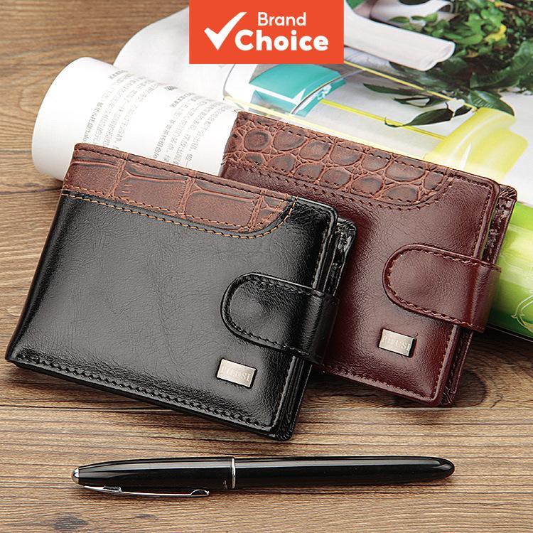  Carteira Masculina de Couro PU com Relevo de Crocodilo - Porta-cartões Vintage com Fecho de Pressão