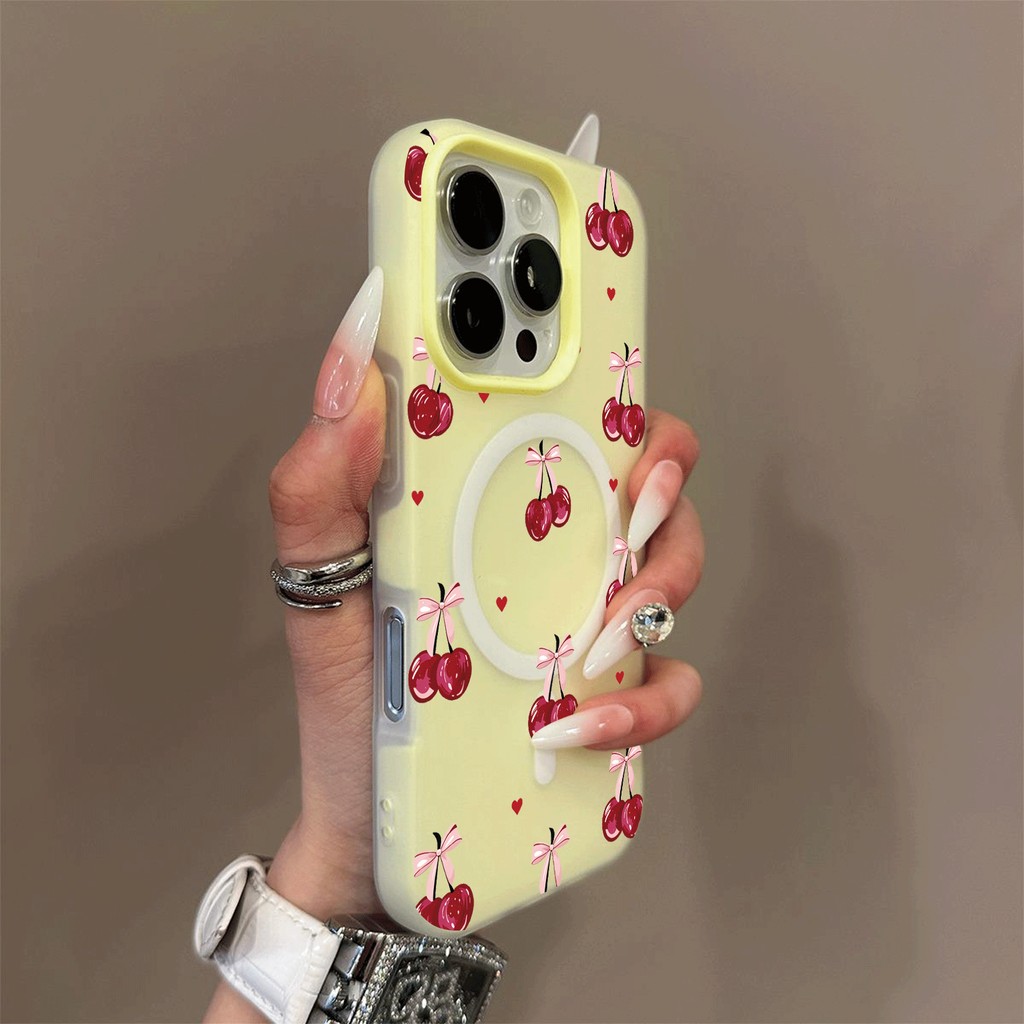 Padrão de cereja vermelha, esquema de cores de geleia, Modelos compatíveis iPhone  11 12 13 14 15 16 17 Pro Max 17AIR