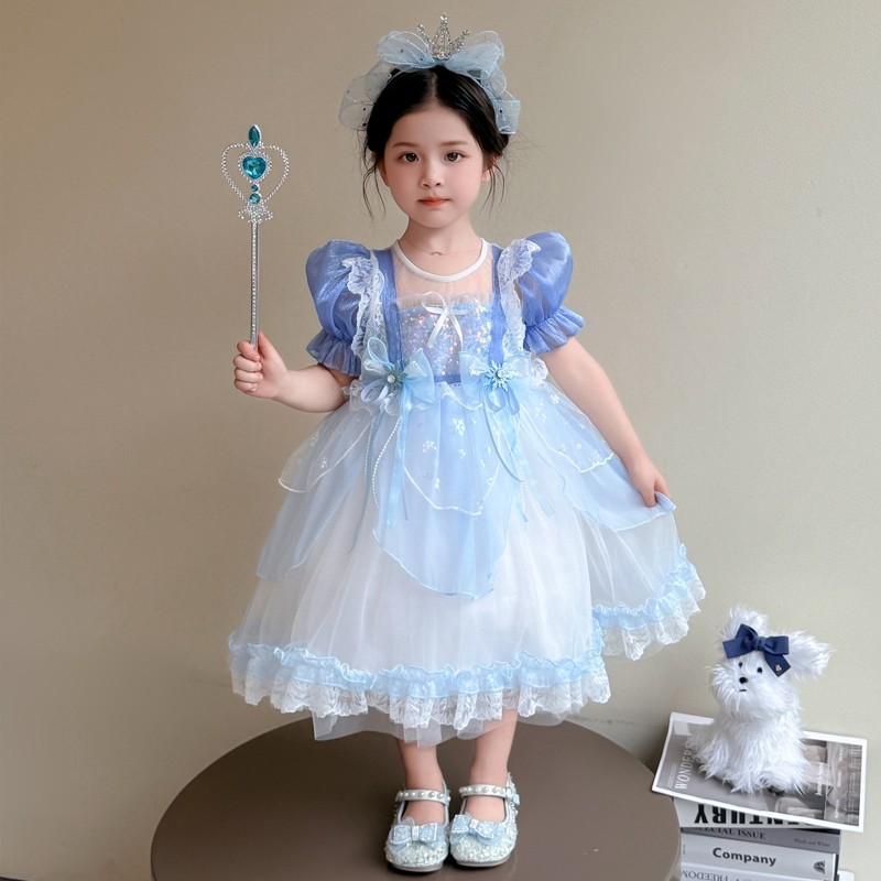 2026 verão menina criança elsa vestido de princesa congelado elsa vestido menina desempenho vestido