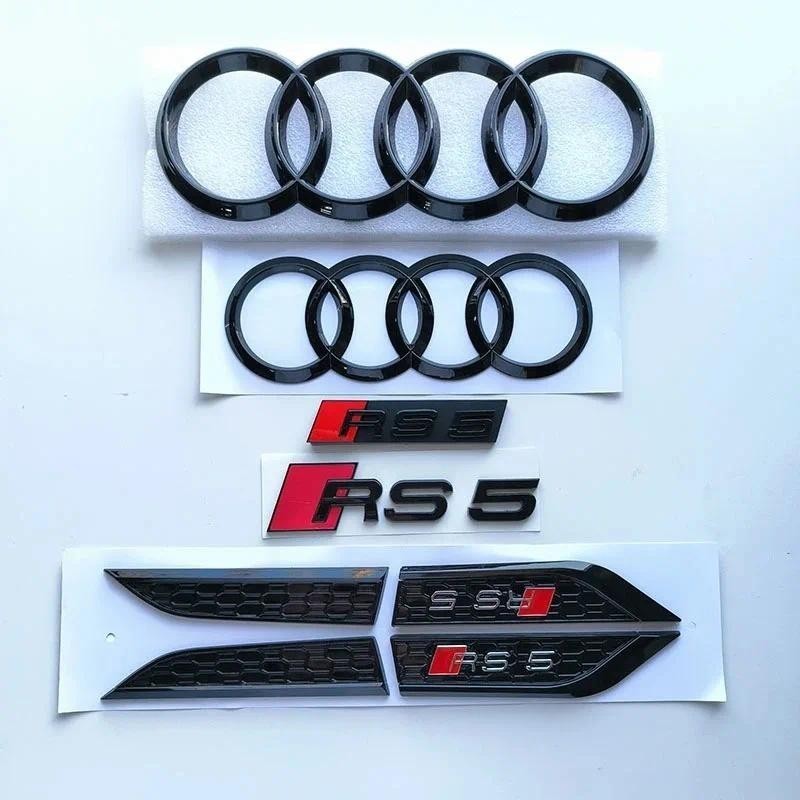 Fender AUDI RS5 Logotipo De 4 Anéis ABS Preto Capô Do Carro Emblema Da Grade Dianteira Adesivo Porta-Malas Traseiro RS5