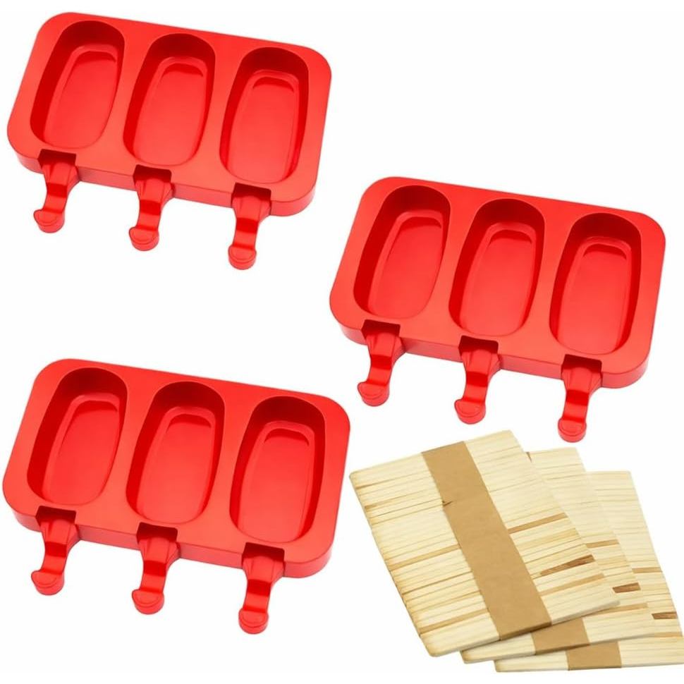 Kit 3 formas de silicone para sorvete e picolé com palitos