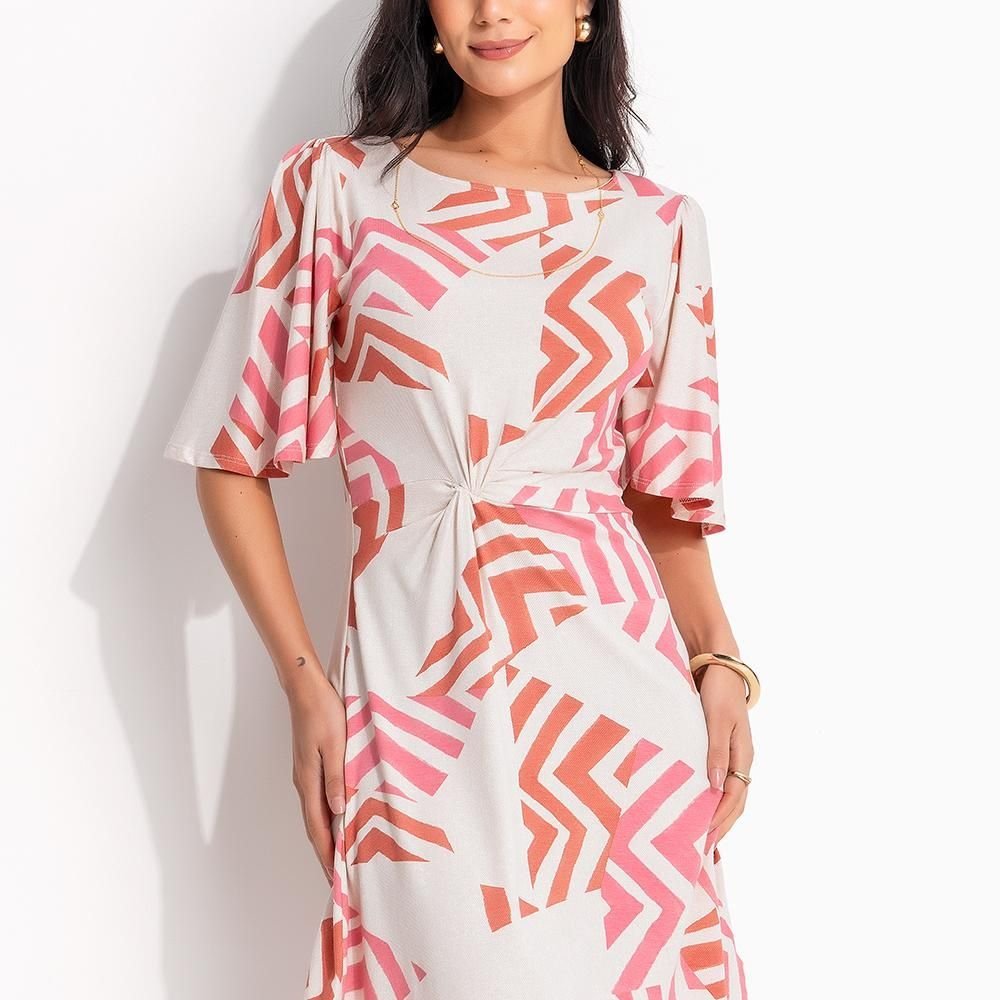 Vestido Em Malha De Viscose Quintess Geométrico Bicolor