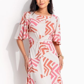 Vestido Em Malha De Viscose Quintess Geométrico Bicolor