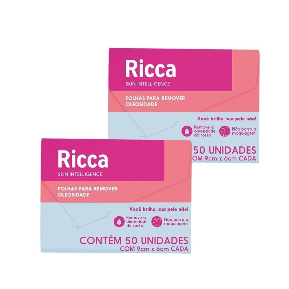Kit 2x 50 Lenços Removedor de Oleosidade Facial Limpador 9x6cm Ricca