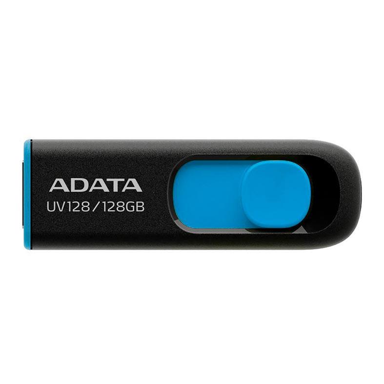 Pen Drive Adata UV128, 128GB, USB 3.2, Preto e Azul, AUV128-128G-RBE