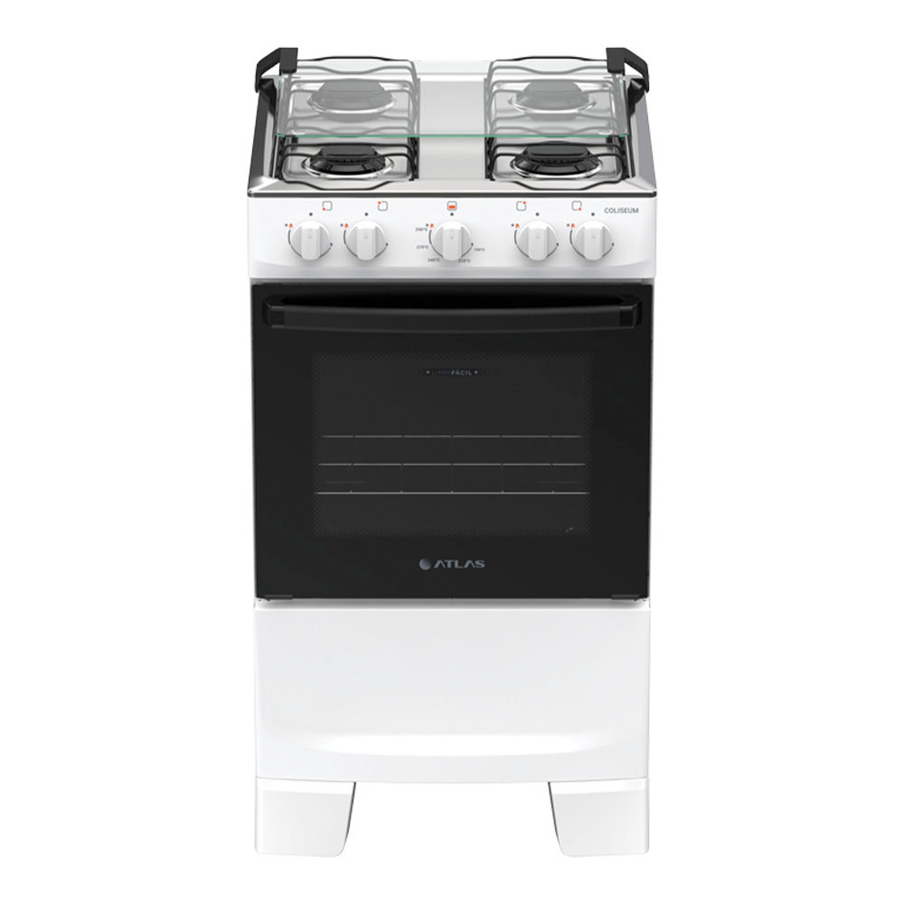Fogão 4 Bocas à Gás Atlas Coliseum Plus com Mesa de Inox Branco