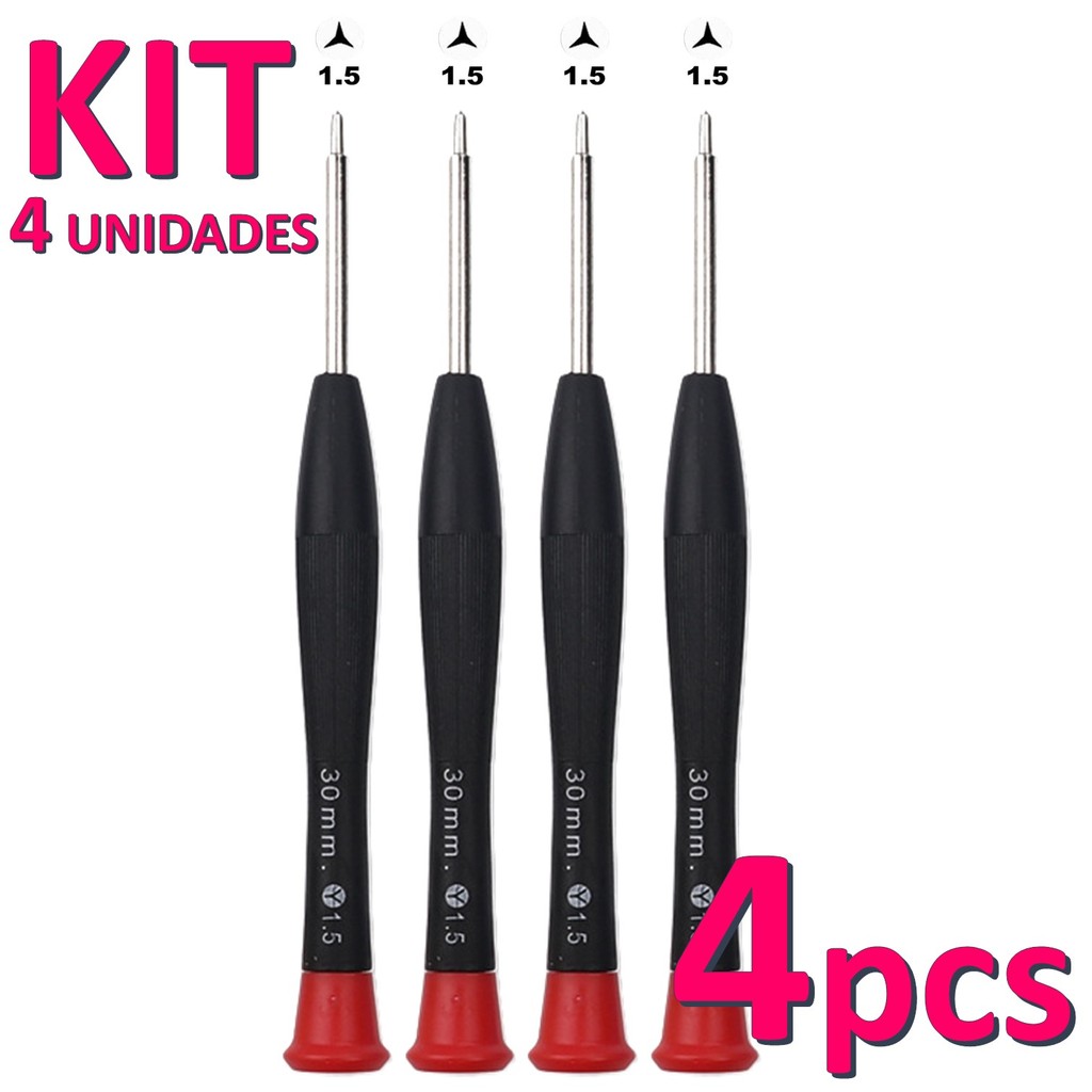 Kit 4 Chaves de Fenda Y 1.5 Tri-wing 30mm Reparo Manutenção de Consoles e Eletrônicos