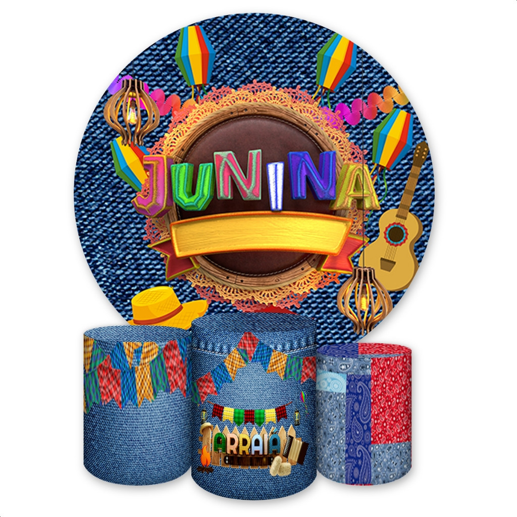 Capas Para Painel Redondo e Trio Cilindro Tema Arraiá Festa Junina São João
