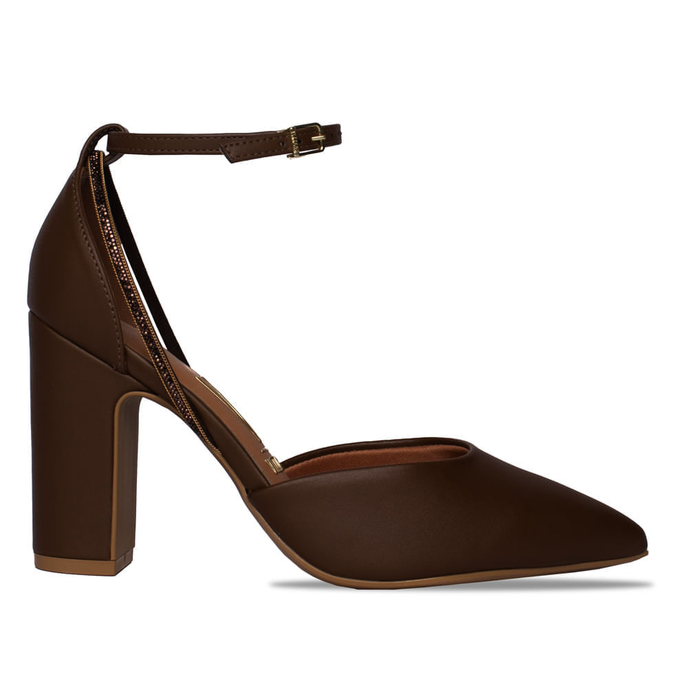 Sapato Feminino Vizzano Scarpin Strass e Tiras Cappuccino