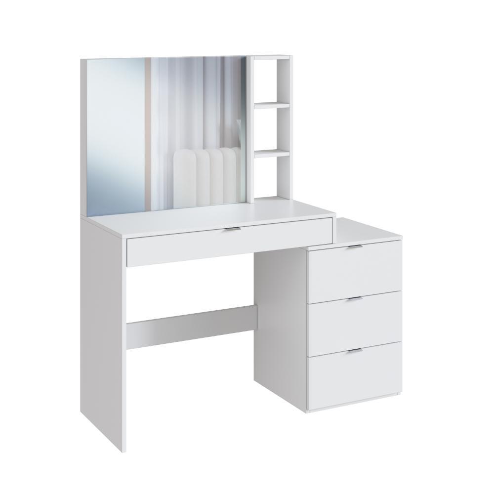 Penteadeira Minimalista Moderna 4 Gavetas com Espelho e 3 Nichos B11 Branco 113cm Emovell