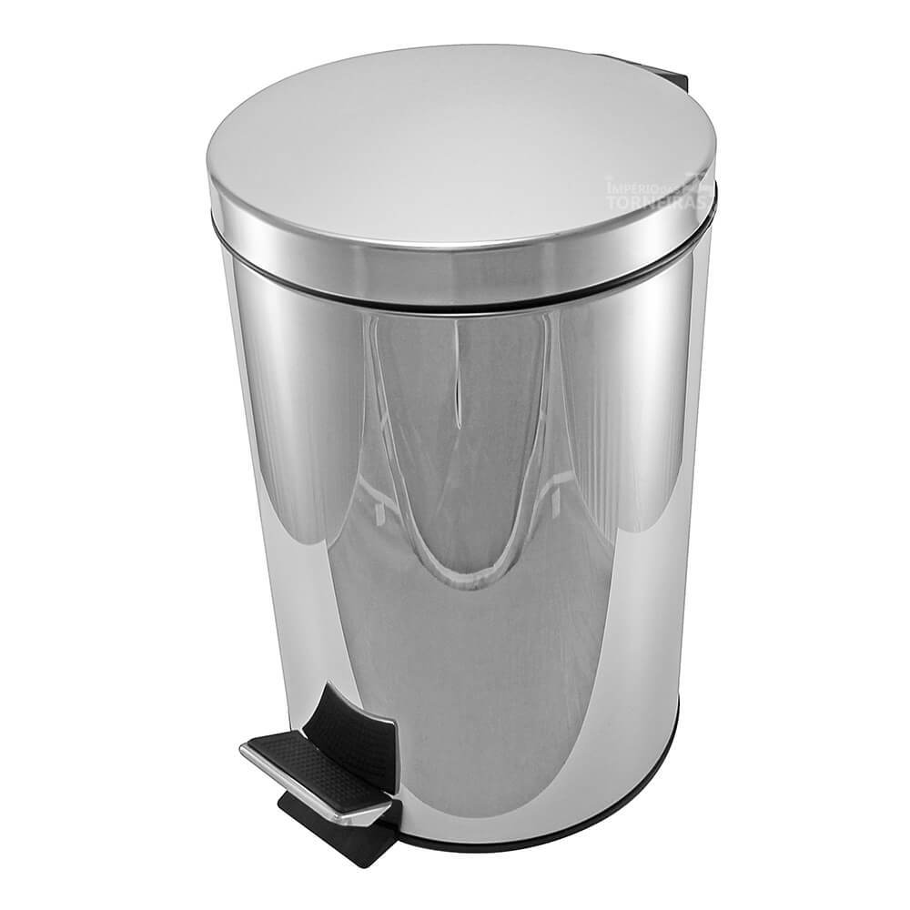 Lixeira Inox com Pedal 12 Litros Polido Resistente Higiênica Compacta Banheiro Cozinha