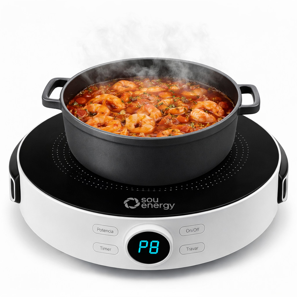 Imagem Fogão Cooktop 1 Boca Indução Portátil 2000W Bivolt Sou Energy - Fogão Elétrico Mesa Digital e Timer