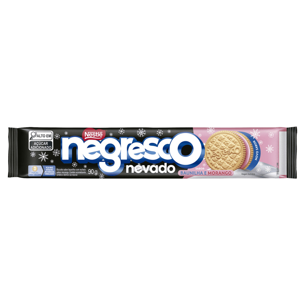 Negresco Biscoito Baunilha Recheio Morango Nevado Pacote 90g